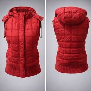 American Eagle Red Puffer Vest Detachable Hood Quilted Zip Up Small RN 54485